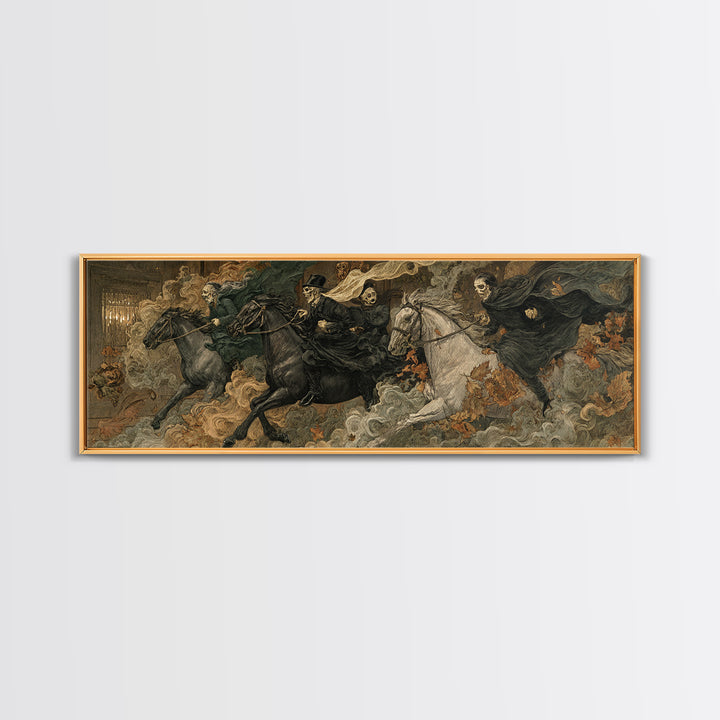 The Haunted Toy Parade, Symbolist Etching Art, Extra Wide Wall Art, Dark Halloween Decor, Framed Canvas Print, Halloween Wall Art