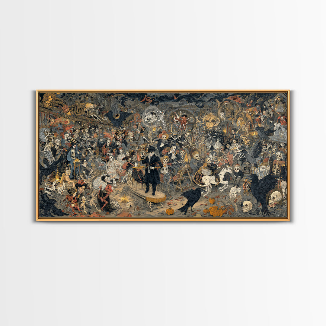 The Haunted Toy Parade, Grotesque Carnival Art, Wide Panoramic Art, Dark Fantasy Wall Art, Framed Canvas Print, Halloween Wall Art