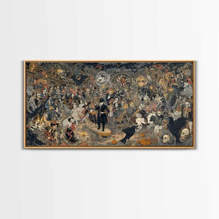 The Haunted Toy Parade, Grotesque Carnival Art, Wide Panoramic Art, Dark Fantasy Wall Art, Framed Canvas Print, Halloween Wall Art