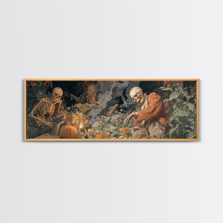 The Skeleton Gardeners, Dark Renaissance Art, Extra Wide Wall Art, Gothic Horror Wall Art, Framed Canvas Print