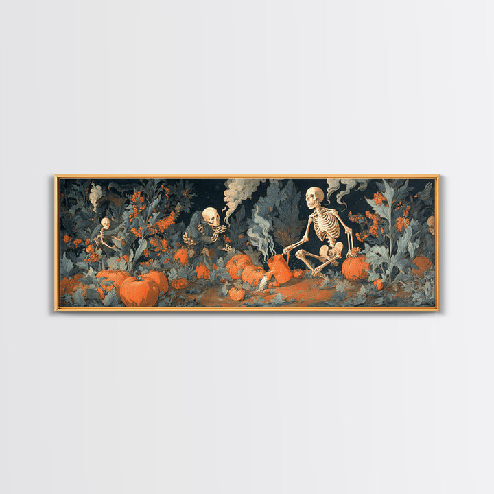 The Skeleton Gardeners, Visionary Gothic Art, Extra Wide Wall Art, Dark Fantasy Wall Art, Framed Canvas Print, Halloween Wall Art