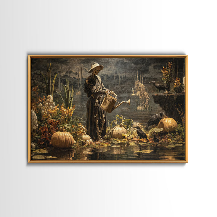 The Skeleton Gardeners, Symbolist Gothic Landscape, Landscape Wall Art, Macabre Wall Art, Canvas Print, Halloween Wall Art