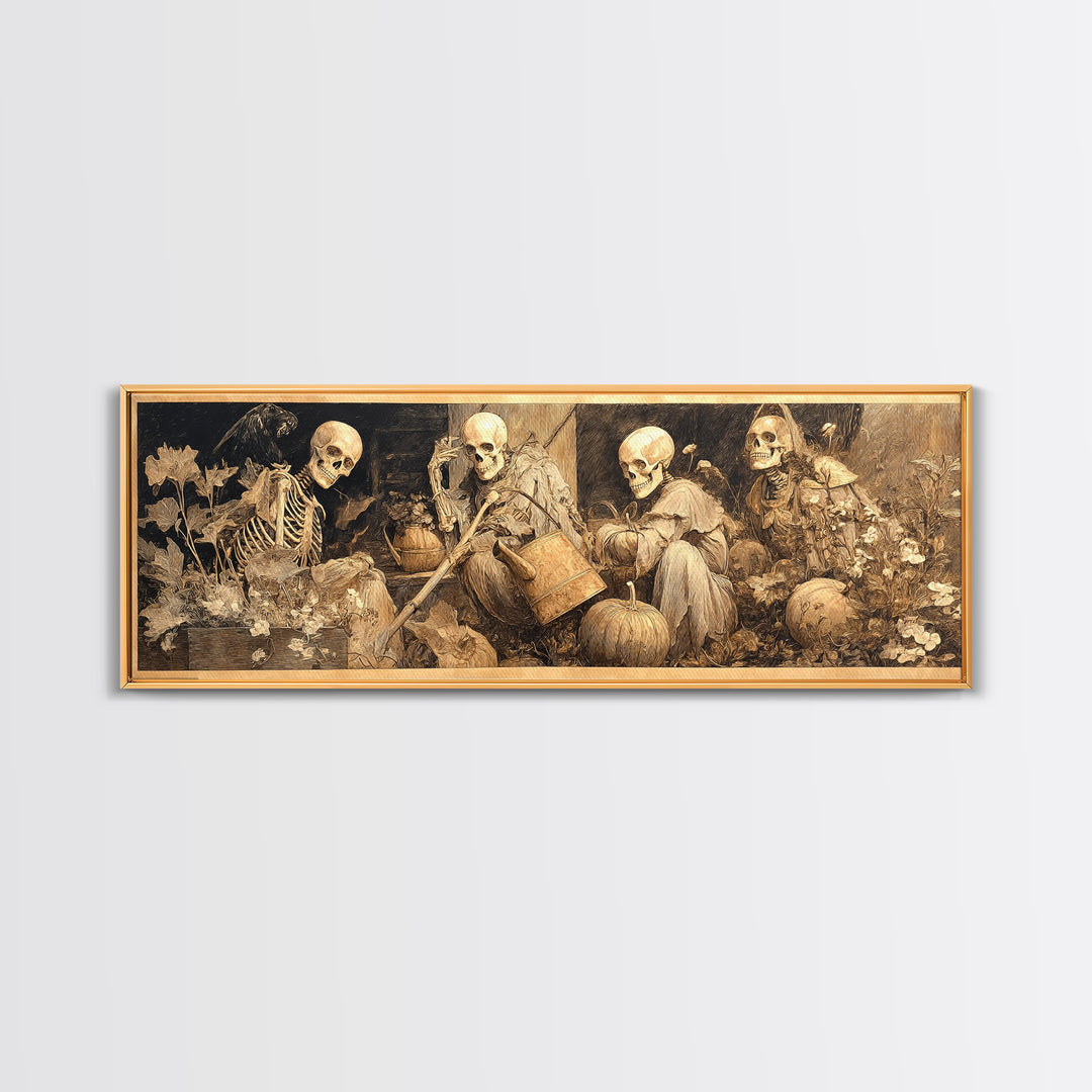 The Skeleton Gardeners, Ornate Symbolist Art, Extra Wide Wall Art, Dark Fantasy Wall Art, Canvas Print, Halloween Wall Art