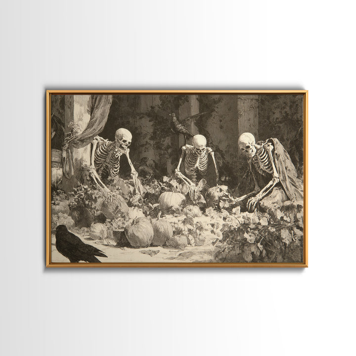 The Skeleton Gardeners, Decadent Gothic Art, Landscape Wall Art, Gothic Horror Wall Art, Framed Canvas Print, Halloween Wall Art