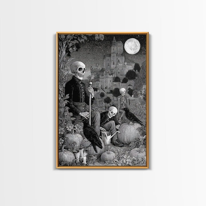 The Skeleton Gardeners, Victorian Macabre Art, Vertical Wall Art, Dark Fantasy Wall Art, Canvas Print, Halloween Wall Art