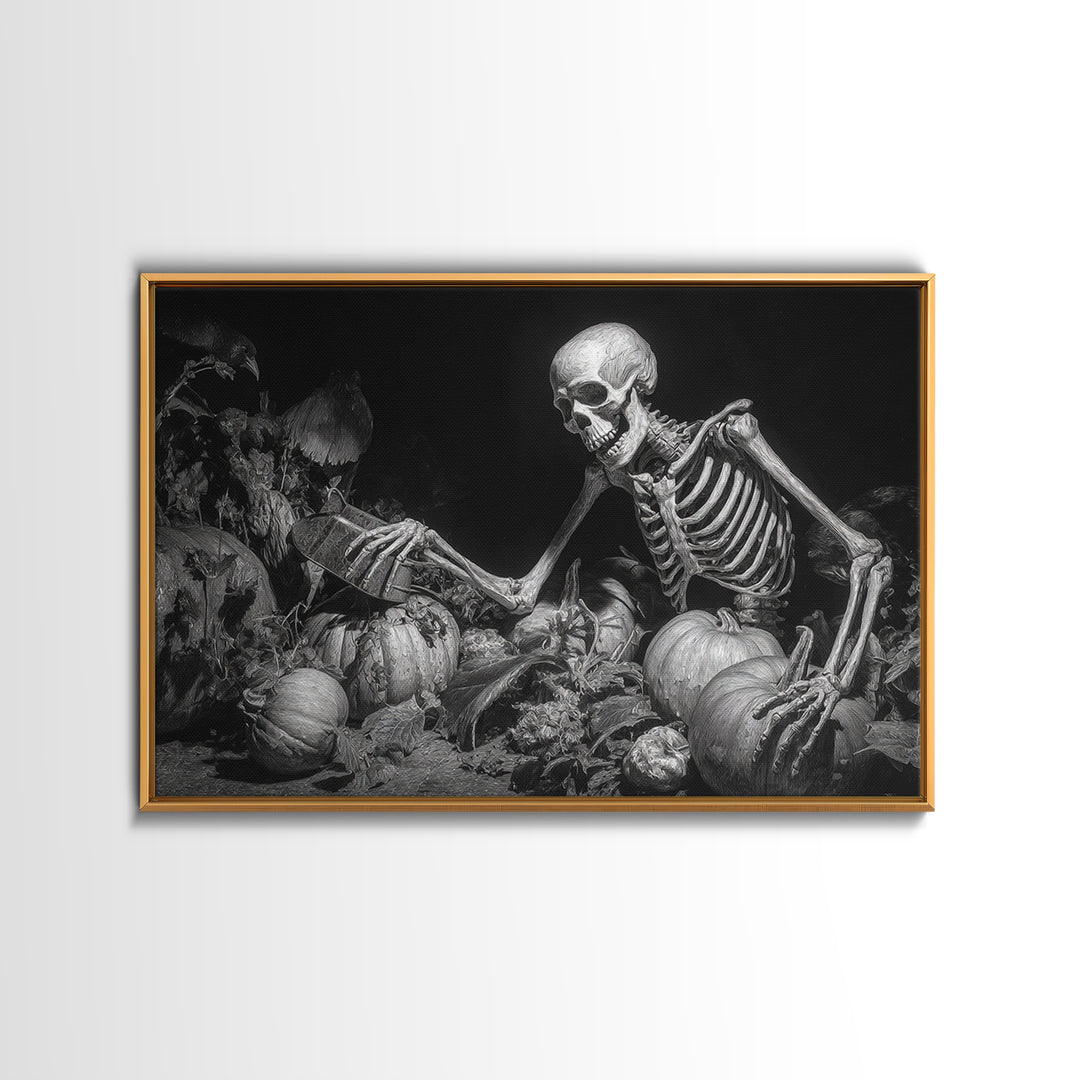 The Skeleton Gardeners, Biomechanical Horror Art, Landscape Wall Art, Gothic Horror Wall Art, Canvas Print, Halloween Wall Art