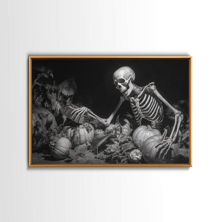 The Skeleton Gardeners, Biomechanical Horror Art, Landscape Wall Art, Gothic Horror Wall Art, Canvas Print, Halloween Wall Art