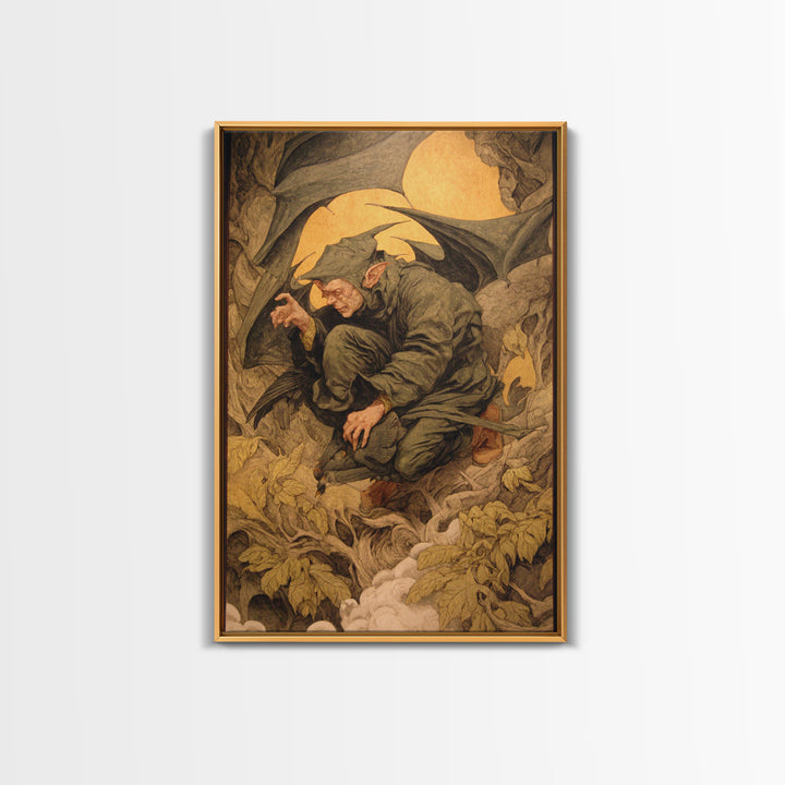 The Bat Umbrella Salesman, Dark Renaissance Art, Vertical Wall Art, Dark Halloween Decor, Framed Canvas Print, Halloween Wall Art