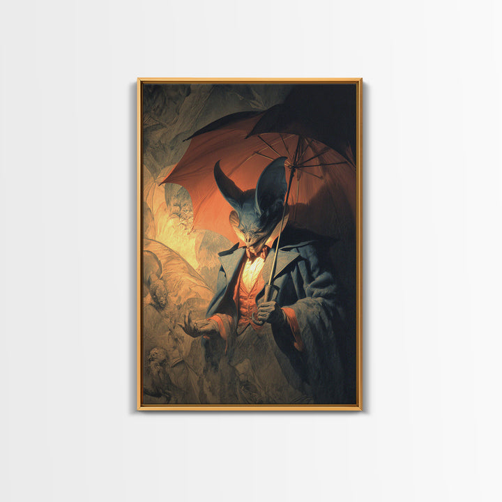 The Bat Umbrella Salesman, Gothic Nightmare Art, Vertical Wall Art, Dark Halloween Decor, Canvas Print, Halloween Wall Art