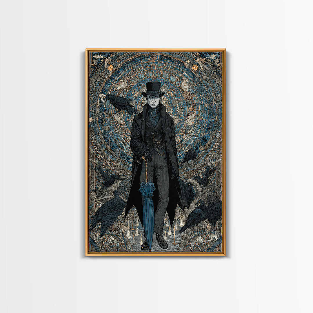 The Bat Umbrella Salesman, Stained Glass Gothic Art, Vertical Wall Art, Macabre Wall Art, Canvas Print, Halloween Wall Art, Halloween Decor