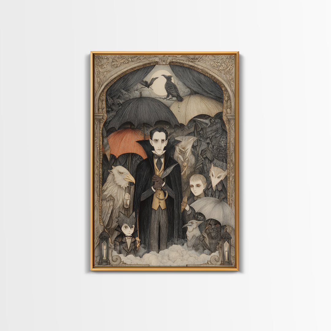 The Bat Umbrella Salesman, Victorian Macabre Art, Vertical Wall Art, Dark Fantasy Wall Art, Canvas Print, Halloween Wall Art