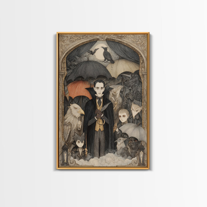 The Bat Umbrella Salesman, Victorian Macabre Art, Vertical Wall Art, Dark Fantasy Wall Art, Canvas Print, Halloween Wall Art