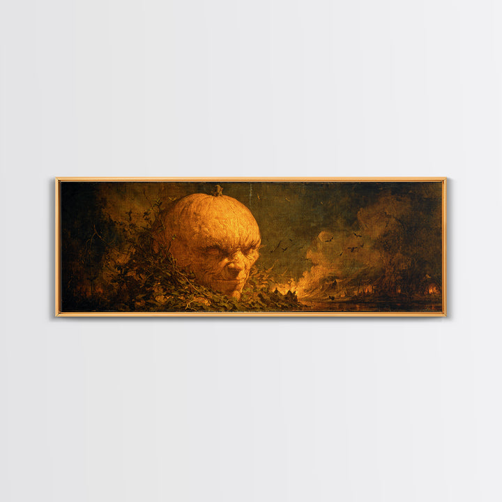 The Pumpkin-House Neighborhood, Dark Romantic Horror Art, Extra Wide Wall Art, Dark Fantasy Wall Art, Framed Canvas Print
