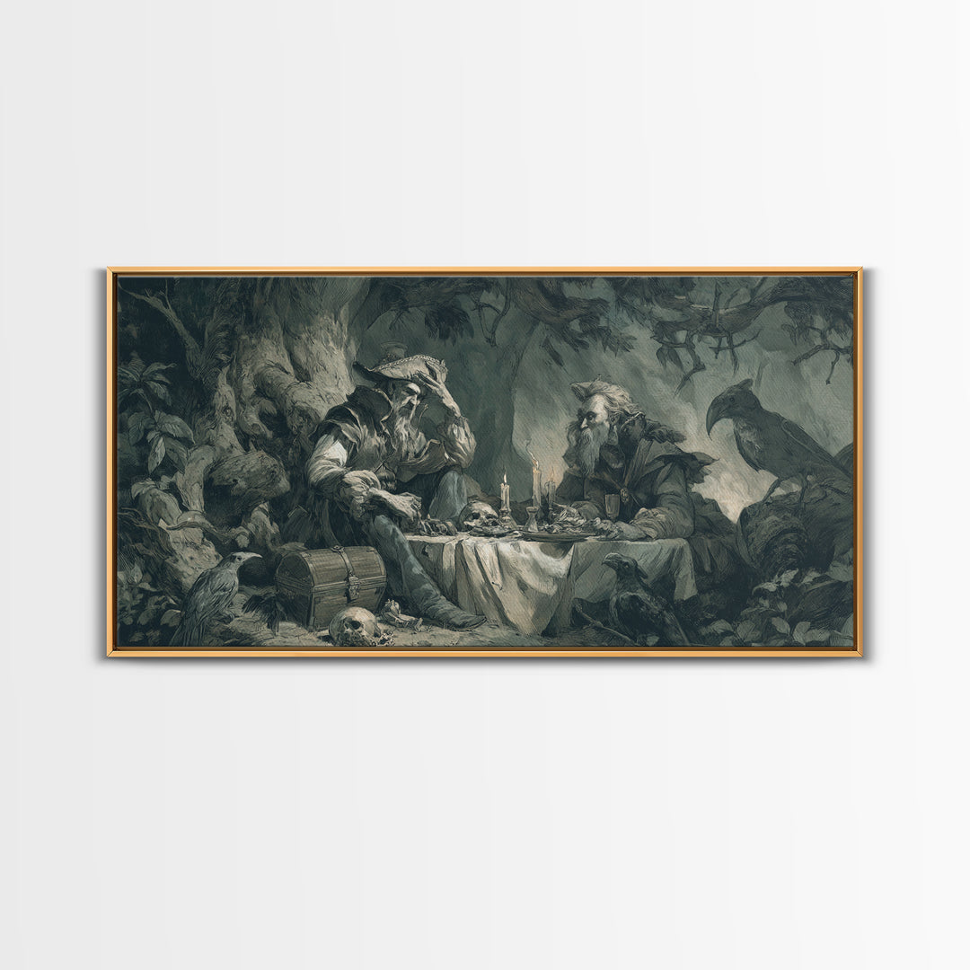 The Ghost Pirate Picnic, Baroque Witchcraft Art, Wide Panoramic Art, Gothic Horror Wall Art, Framed Canvas Print, Halloween Wall Art