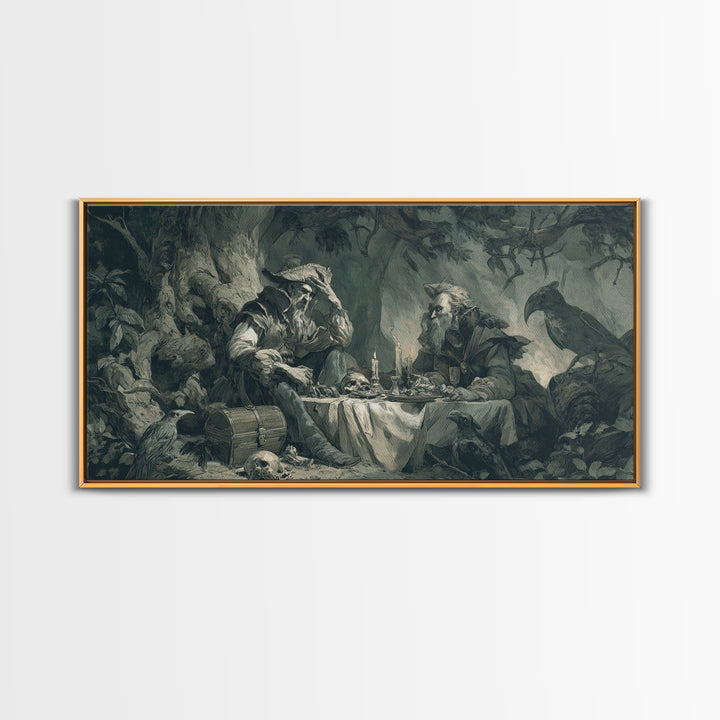 The Ghost Pirate Picnic, Baroque Witchcraft Art, Wide Panoramic Art, Gothic Horror Wall Art, Framed Canvas Print, Halloween Wall Art
