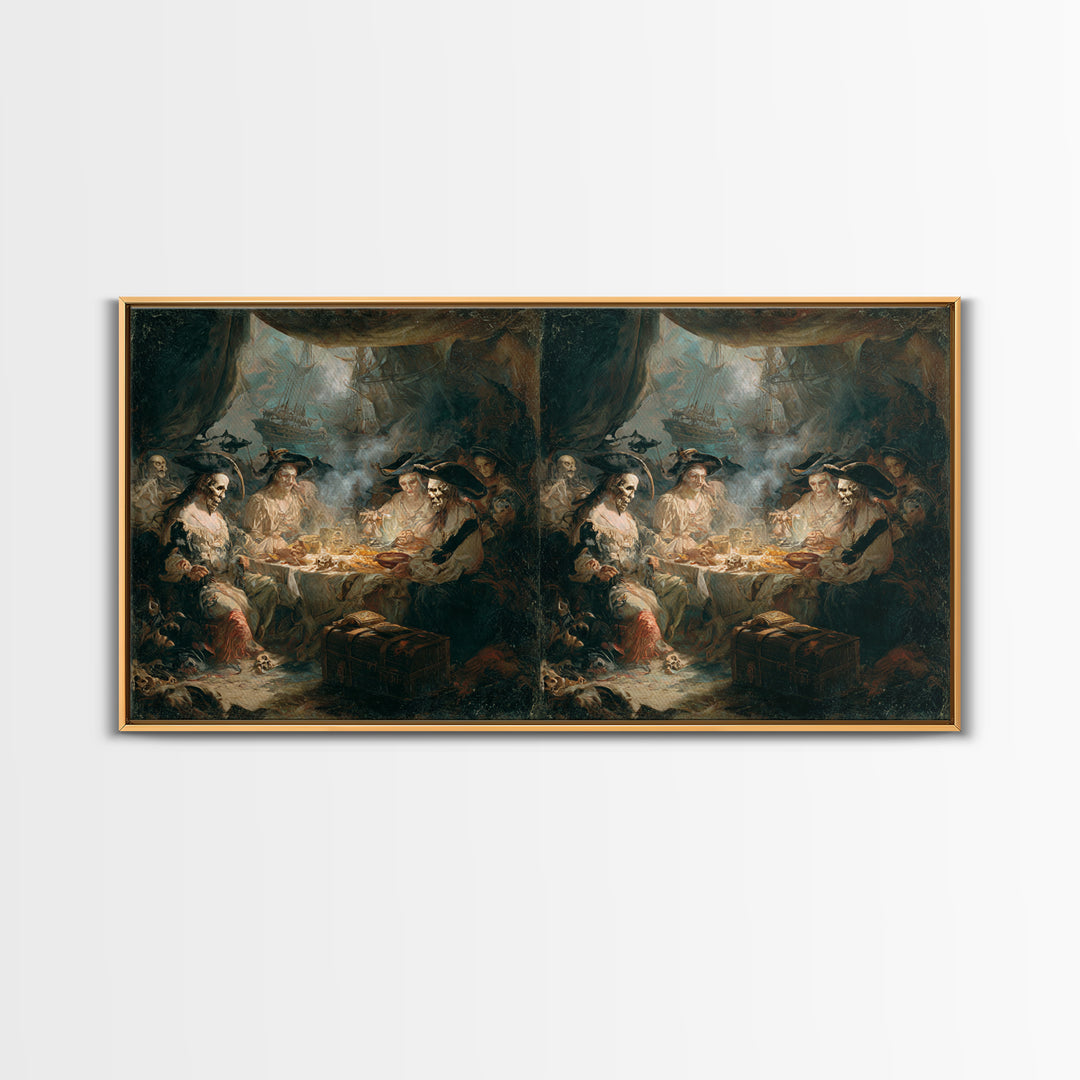 The Ghost Pirate Picnic, Dark Romantic Horror Art, Wide Panoramic Art, Dark Fantasy Wall Art, Canvas Print, Halloween Wall Art