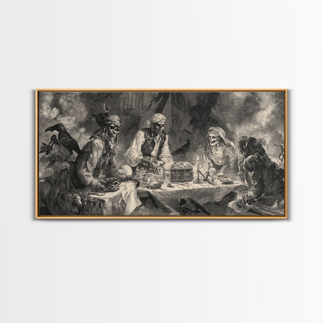 The Ghost Pirate Picnic, Decadent Gothic Art, Wide Panoramic Art, Gothic Horror Wall Art, Framed Canvas Print, Halloween Wall Art