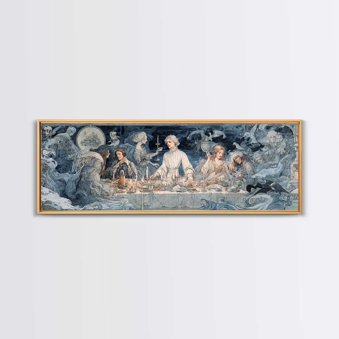 The Ghost Pirate Picnic, Symbolist Death Art, Extra Wide Wall Art, Dark Fantasy Wall Art, Framed Canvas Print, Halloween Wall Art