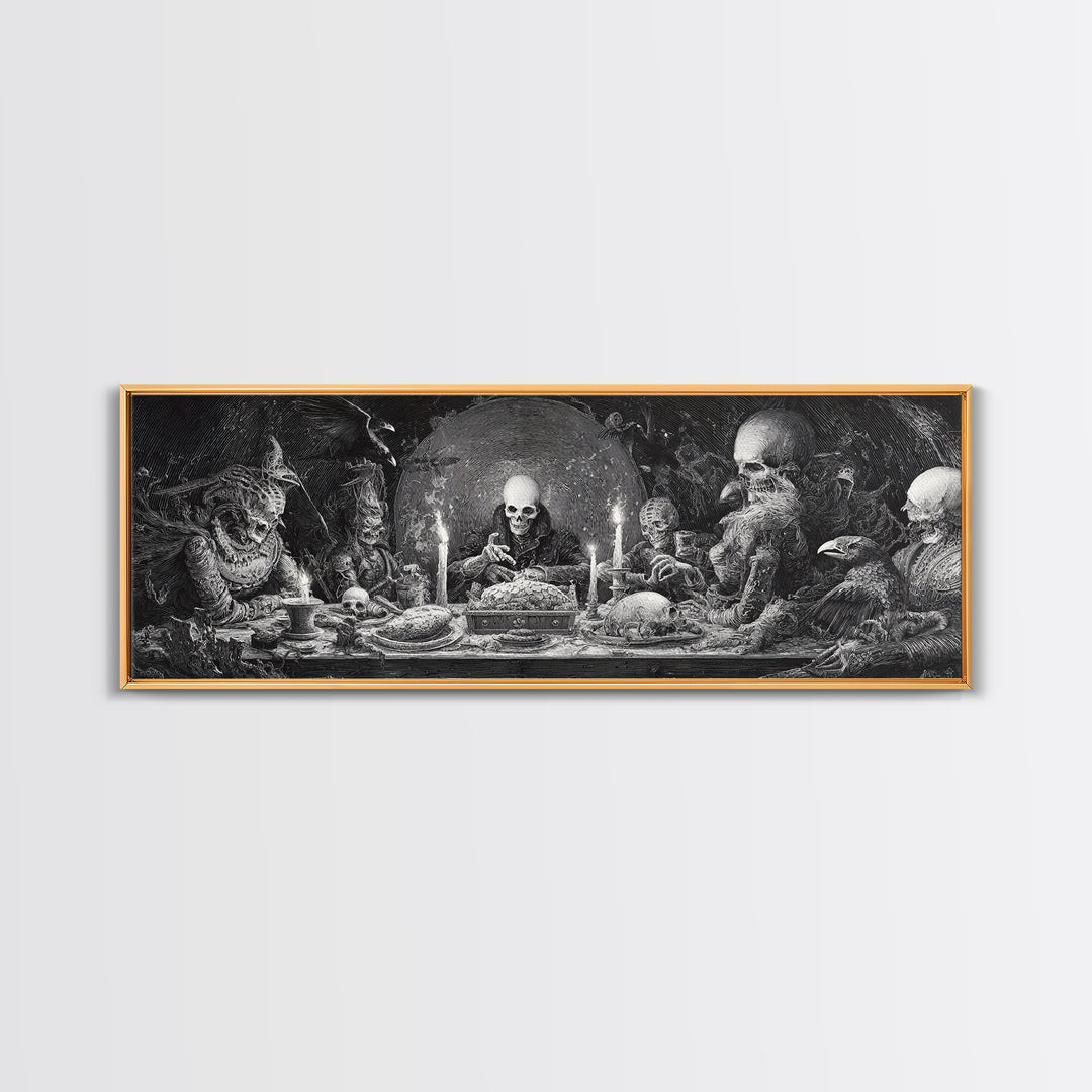 The Ghost Pirate Picnic, Biomechanical Horror Art, Extra Wide Wall Art, Macabre Wall Art, Canvas Print, Halloween Wall Art