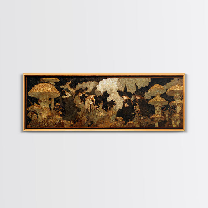 The Moonlit Mushroom Village, Dark Symbolist Art, Extra Wide Wall Art, Gothic Horror Wall Art, Canvas Print, Halloween Wall Art