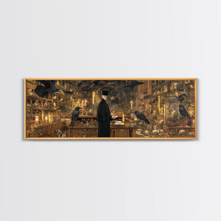 The Raven Post Office, Ornate Symbolist Art, Extra Wide Wall Art, Gothic Horror Wall Art, Framed Canvas Print, Halloween Wall Art