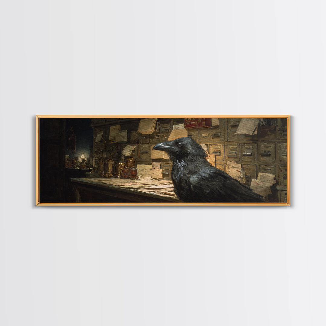 The Raven Post Office, Decadent Gothic Art, Extra Wide Wall Art, Dark Halloween Decor, Canvas Print, Halloween Wall Art