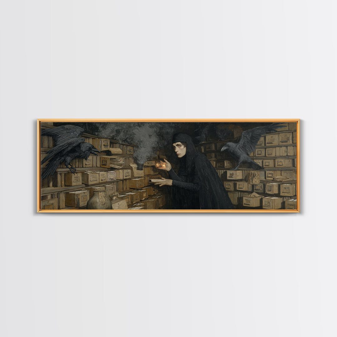 The Raven Post Office, Dark Symbolist Art, Extra Wide Wall Art, Dark Fantasy Wall Art, Canvas Print, Halloween Wall Art
