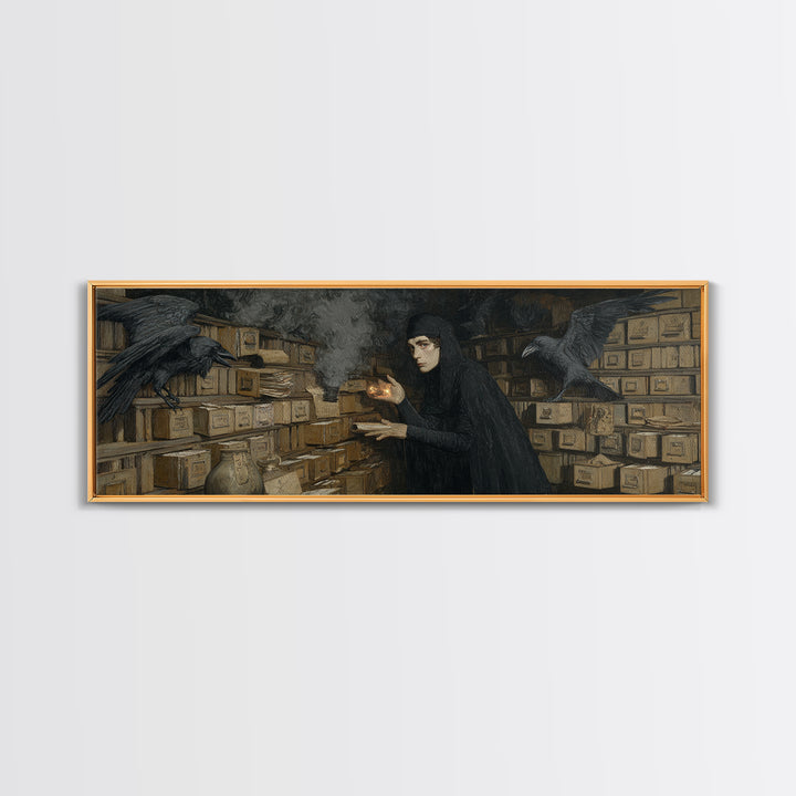 The Raven Post Office, Dark Symbolist Art, Extra Wide Wall Art, Dark Fantasy Wall Art, Canvas Print, Halloween Wall Art