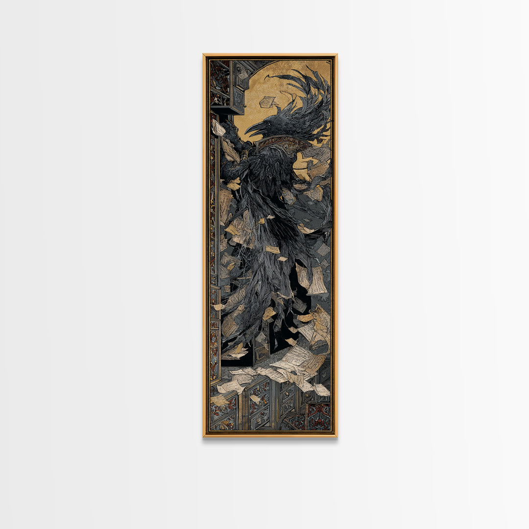 The Raven Post Office, Stained Glass Gothic Art, Tall Narrow Wall Art, Dark Fantasy Wall Art, Framed Canvas Print, Halloween Wall Art