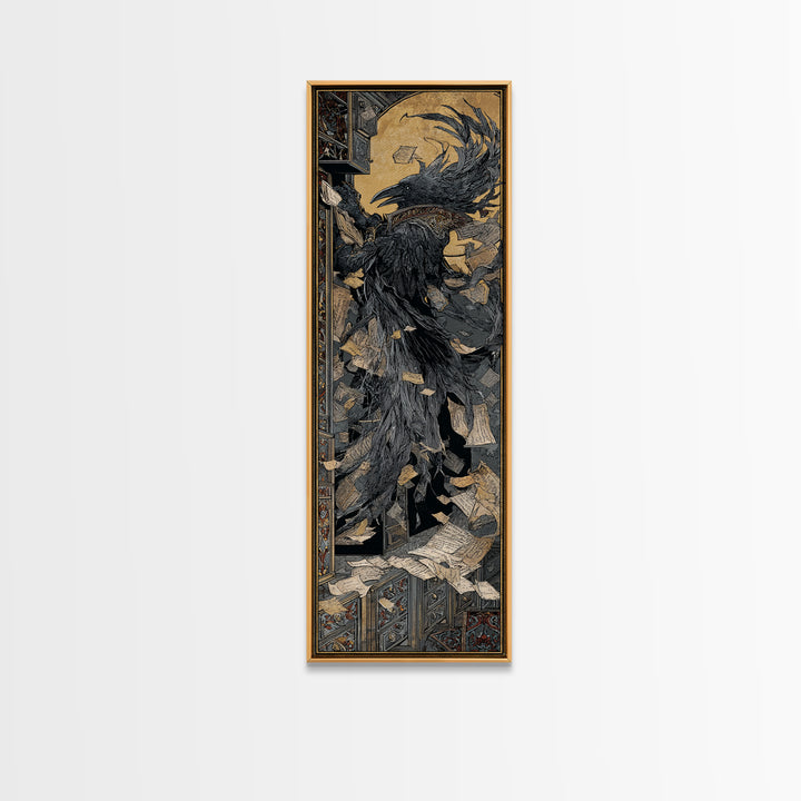 The Raven Post Office, Stained Glass Gothic Art, Tall Narrow Wall Art, Dark Fantasy Wall Art, Framed Canvas Print, Halloween Wall Art