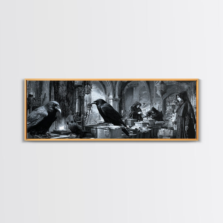 The Raven Post Office, Biomechanical Horror Art, Extra Wide Wall Art, Dark Halloween Decor, Framed Canvas Print, Halloween Wall Art