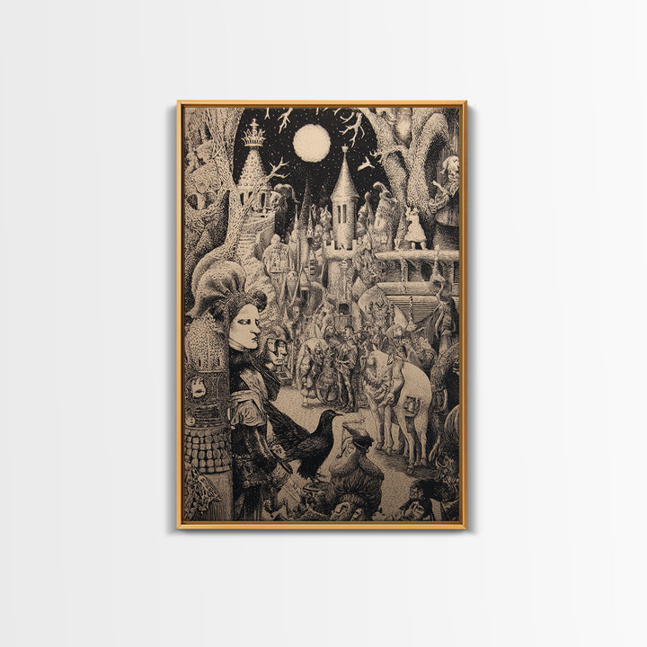 The Candy Corn Kingdom, Renaissance Engraving Art, Vertical Wall Art, Gothic Horror Wall Art, Framed Canvas Print, Halloween Wall Art