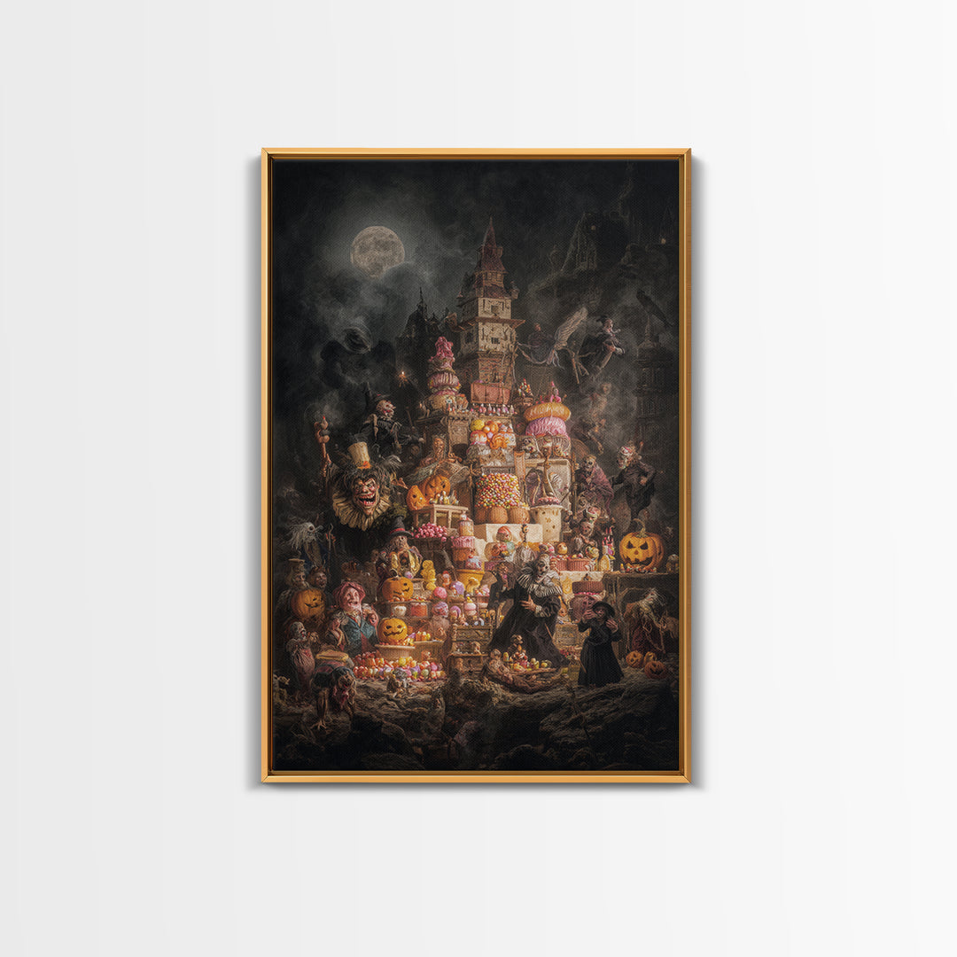 The Candy Corn Kingdom, Dark Romantic Horror Art, Vertical Wall Art, Gothic Horror Wall Art, Framed Canvas Print, Halloween Wall Art