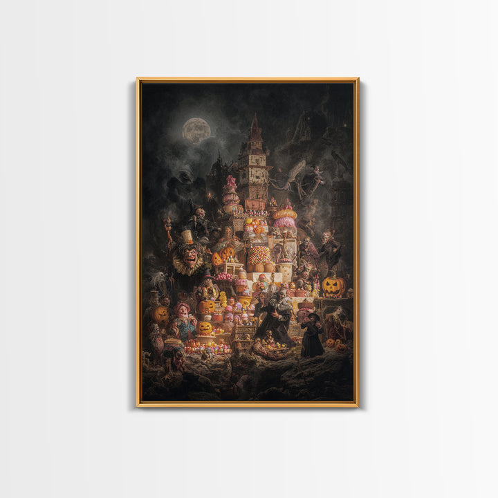 The Candy Corn Kingdom, Dark Romantic Horror Art, Vertical Wall Art, Gothic Horror Wall Art, Framed Canvas Print, Halloween Wall Art