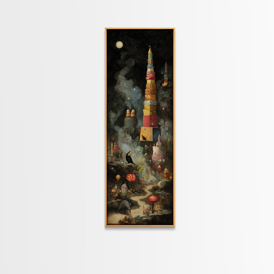 The Candy Corn Kingdom, Symbolist Dream Art, Tall Narrow Wall Art, Dark Fantasy Wall Art, Canvas Print, Halloween Wall Art