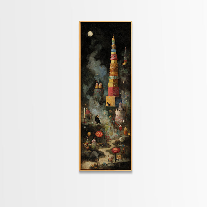 The Candy Corn Kingdom, Symbolist Dream Art, Tall Narrow Wall Art, Dark Fantasy Wall Art, Canvas Print, Halloween Wall Art