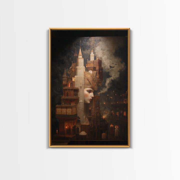The Candy Corn Kingdom, Ornate Symbolist Art, Vertical Wall Art, Gothic Horror Wall Art, Framed Canvas Print, Halloween Wall Art
