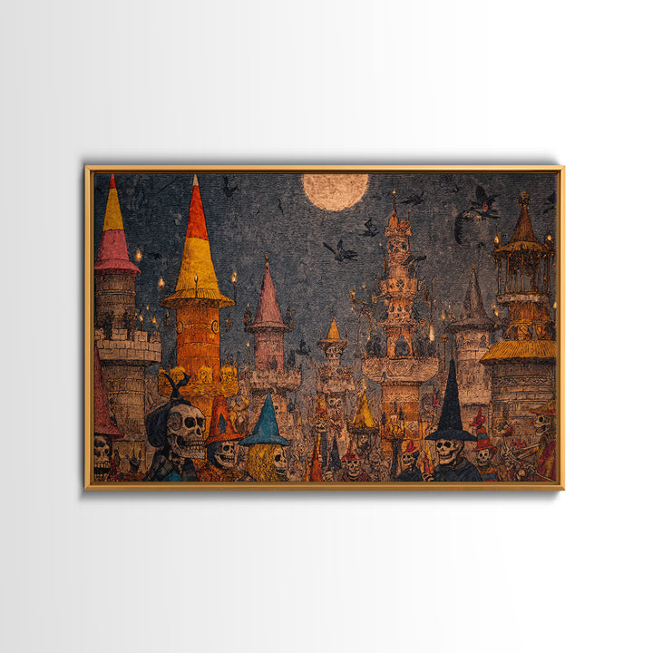 The Candy Corn Kingdom, Grotesque Carnival Art, Landscape Wall Art, Dark Halloween Decor, Framed Canvas Print, Halloween Wall Art