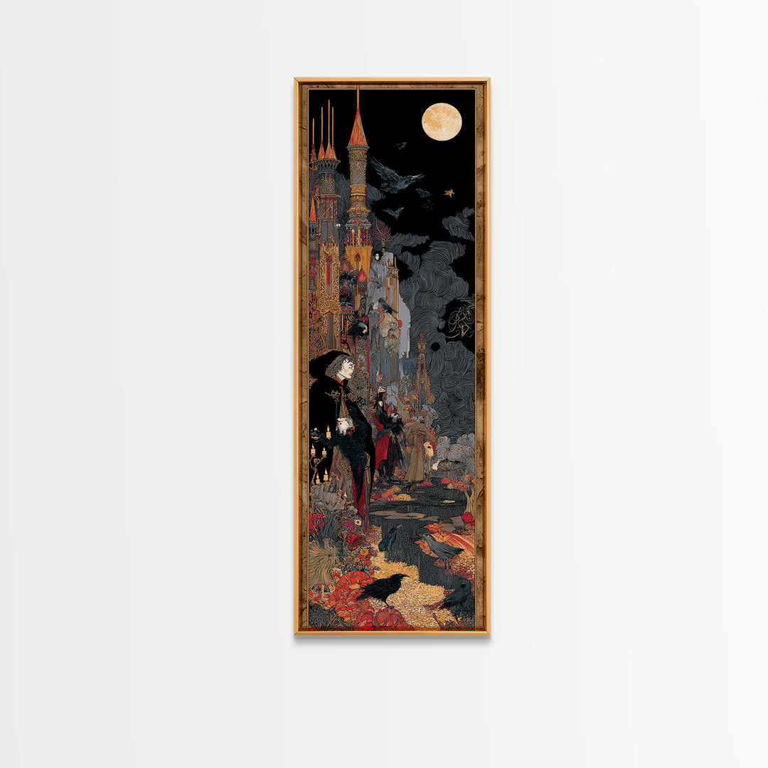 The Candy Corn Kingdom, Stained Glass Gothic Art, Tall Narrow Wall Art, Dark Fantasy Wall Art, Canvas Print, Halloween Wall Art