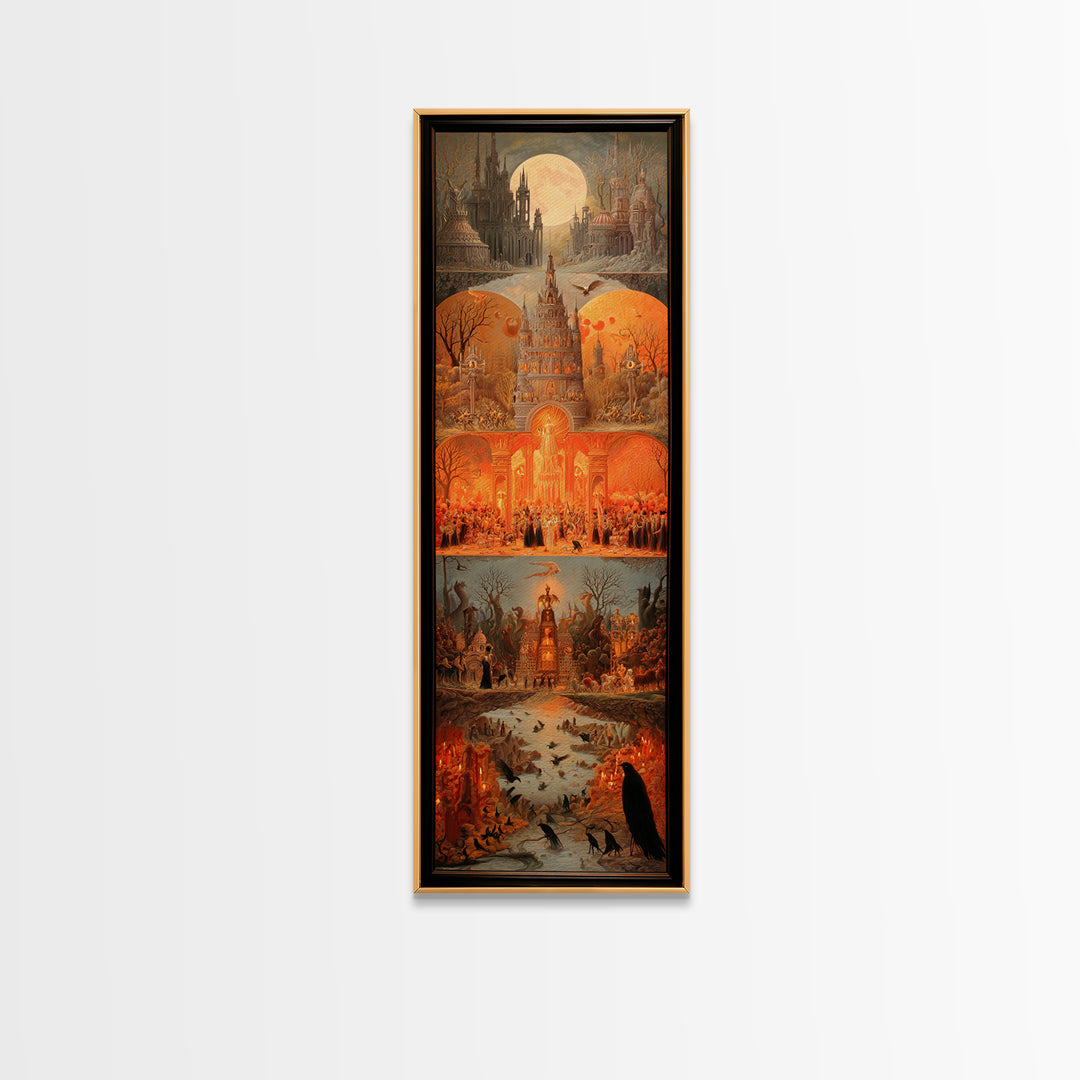 The Candy Corn Kingdom, Surreal Apocalyptic Art, Tall Narrow Wall Art, Dark Halloween Decor, Framed Canvas Print, Halloween Wall Art