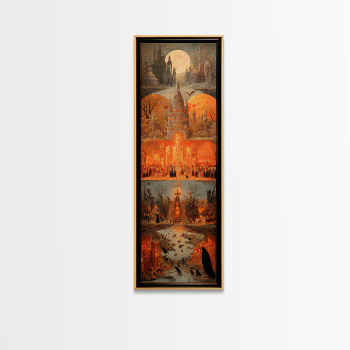 The Candy Corn Kingdom, Surreal Apocalyptic Art, Tall Narrow Wall Art, Dark Halloween Decor, Framed Canvas Print, Halloween Wall Art