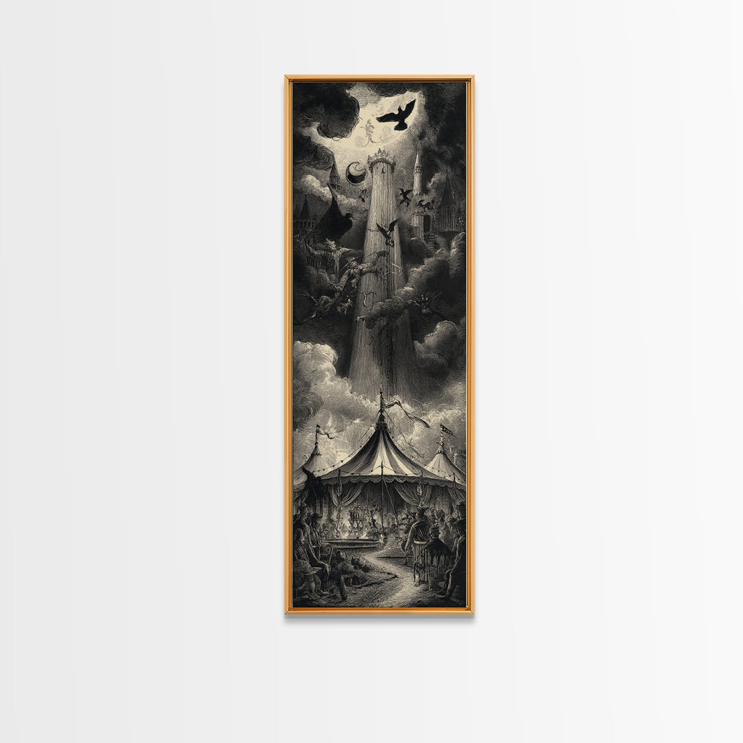The Jack-O'-Lantern Circus, Gothic Engraving Art, Tall Narrow Wall Art, Gothic Horror Wall Art, Framed Canvas Print, Halloween Wall Art