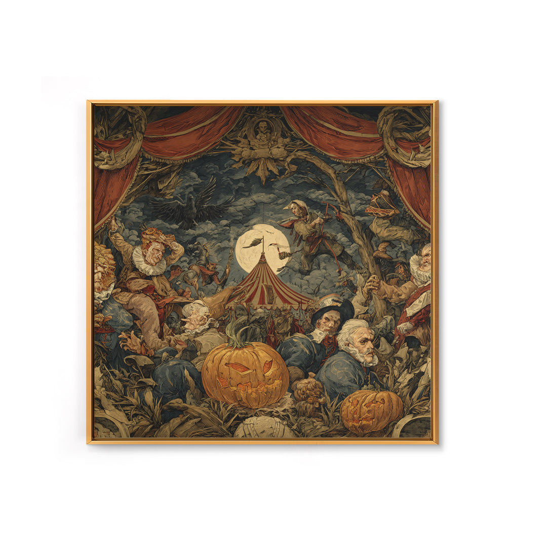 The Jack-O'-Lantern Circus, Dark Renaissance Art, Square Wall Art, Gothic Horror Wall Art, Framed Canvas Print