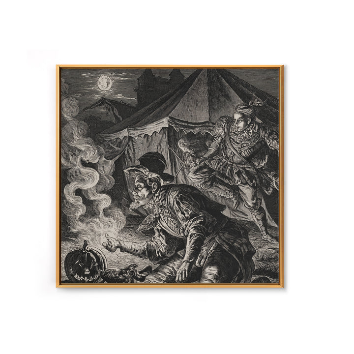 The Jack-O'-Lantern Circus, Renaissance Engraving Art, Square Wall Art, Dark Fantasy Wall Art, Canvas Print, Halloween Wall Art