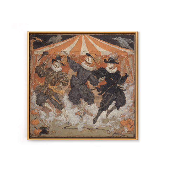 The Jack-O'-Lantern Circus, Danse Macabre Art, Square Wall Art, Dark Halloween Decor, Framed Canvas Print