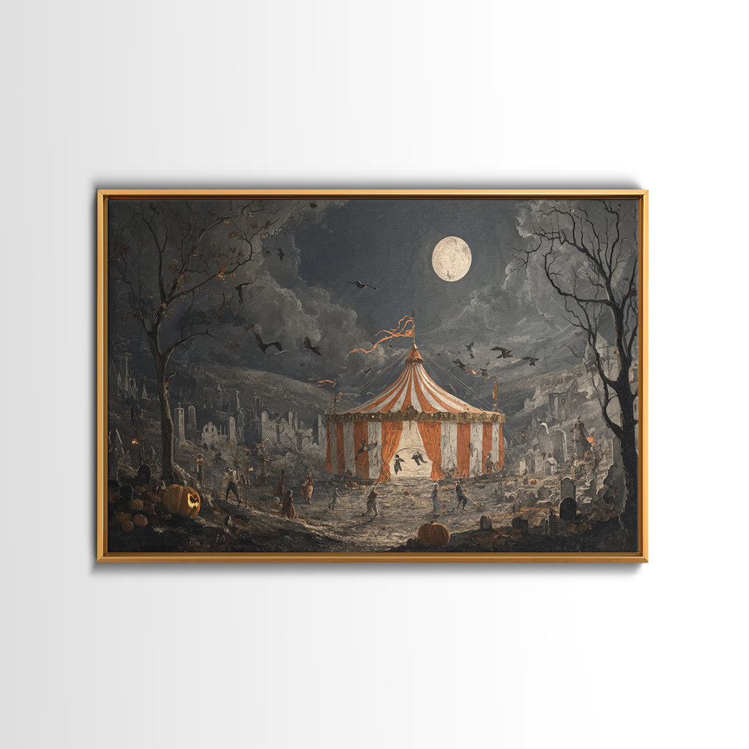 The Jack-O'-Lantern Circus, Romantic Gothic Landscape, Landscape Wall Art, Gothic Horror Wall Art, Canvas Print, Gothic Home Decor