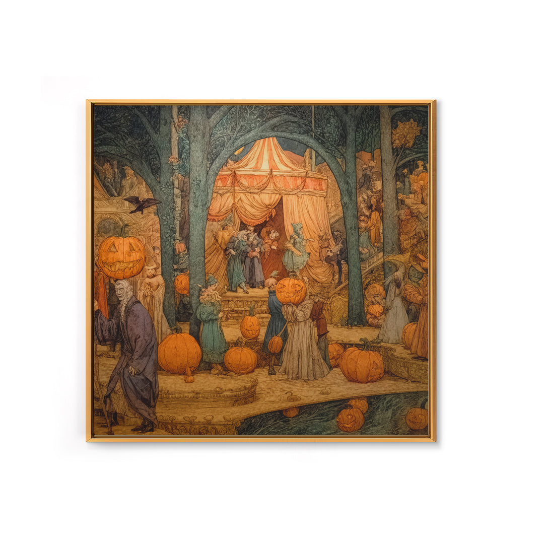 The Jack-O'-Lantern Circus, Ornate Symbolist Art, Square Wall Art, Gothic Horror Wall Art, Framed Canvas Print, Halloween Wall Art