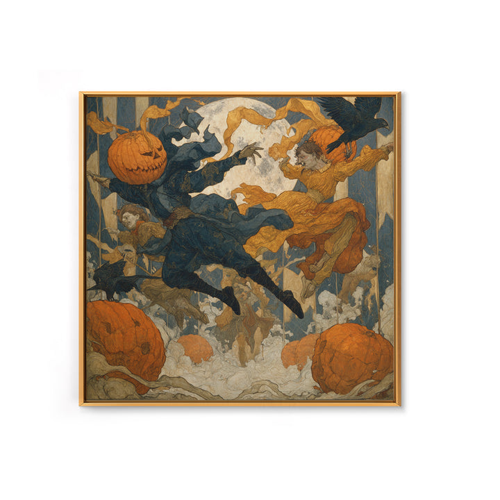 The Jack-O'-Lantern Circus, Symbolist Death Art, Square Wall Art, Dark Fantasy Wall Art, Canvas Print, Halloween Wall Art