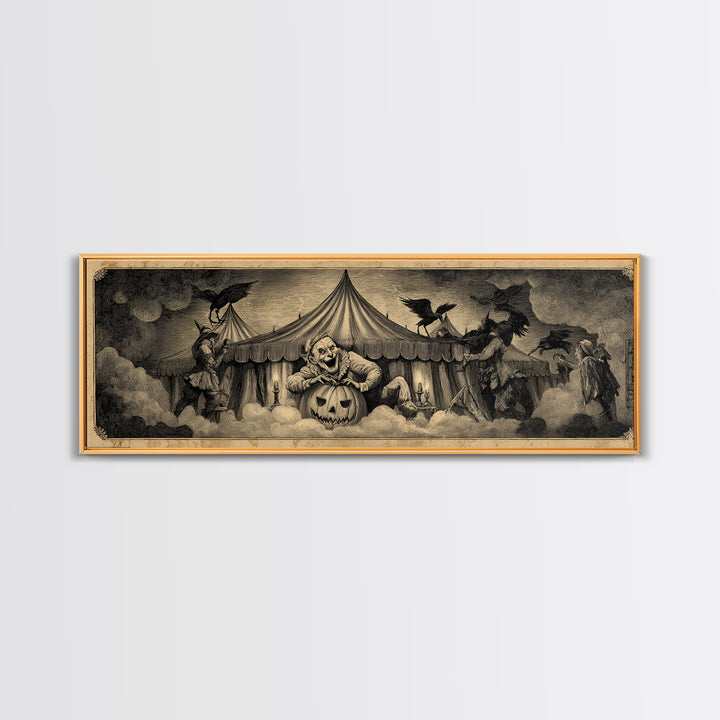 The Jack-O'-Lantern Circus, Expressionist Nightmare Art, Extra Wide Wall Art, Dark Halloween Decor, Framed Canvas Print, Halloween Wall Art