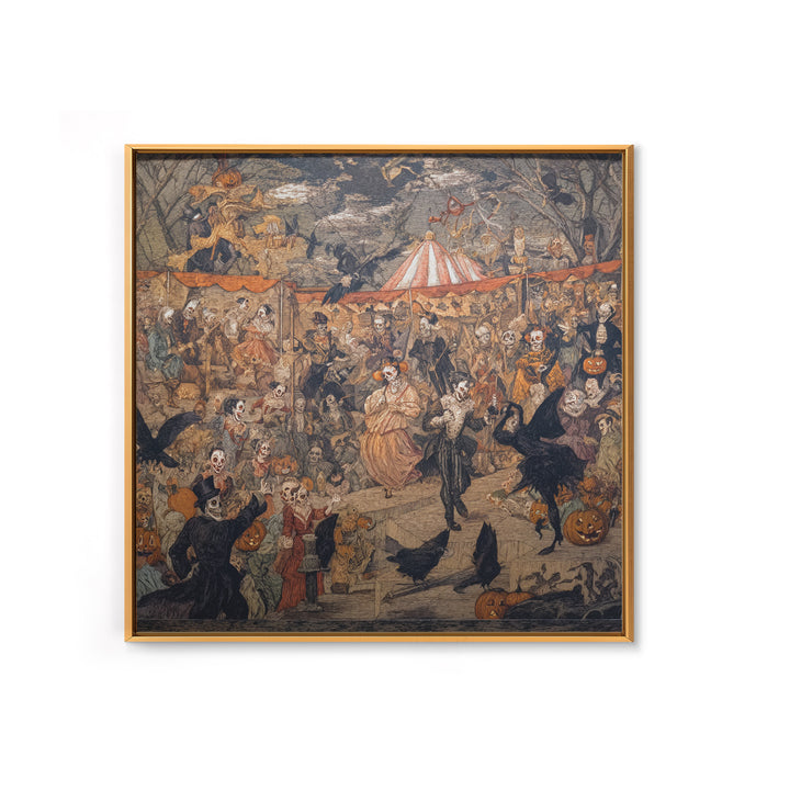 The Jack-O'-Lantern Circus, Grotesque Carnival Art, Square Wall Art, Macabre Wall Art, Framed Canvas Print, Halloween Wall Art